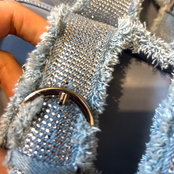 Zara rhinestone denim flat sandals NWT - Picture 4 of 8